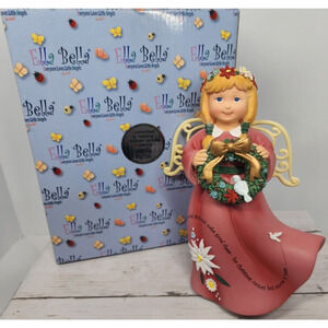 Ella Bella Good Cheer 8" Angel Holding Wreath, Wind Up Music Box, New in Box